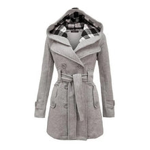 Fashionable Women's Woolen Warm Fleece Double Breast Jacket With Belts