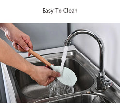 Pink Cooking Kitchenware Tool Silicone Utensils With Wooden Multifunction Handle Non-Stick Spatula Ladle Egg Beaters Shovel Set