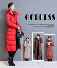 Winter Hooded Jacket Over The Knee Long Thick Women's Slim-Fitting Down Padded