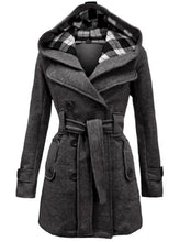 Fashionable Women's Woolen Warm Fleece Double Breast Jacket With Belts
