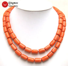 2 Strands Natural Orange Coral Necklace for Women Jewelry with Genuine 10-12mm Thick Slice Coral Stone Chokers 17-18
