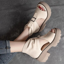 Vintage Genuine Leather Sandals Mid Heel Summer Fish Mouth Ladies Shoes Summer Shoes Casual Mother Sandals