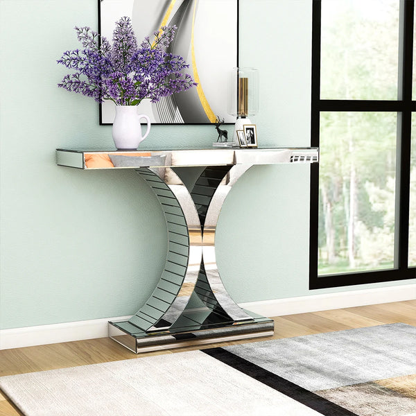 43.3'' Mirrored Glass Console Door Entryway Display Table