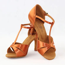 BD Dance Shoes Professional Women Satin Latin Shoe Ladies Sandal Latin Dancing Shoes Soft Leather Sole High Heel  T Bar