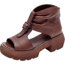Vintage Genuine Leather Sandals Mid Heel Summer Fish Mouth Ladies Shoes Summer Shoes Casual Mother Sandals