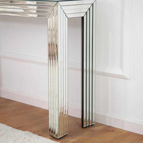 Modern Glass Top Mirrored Console Table