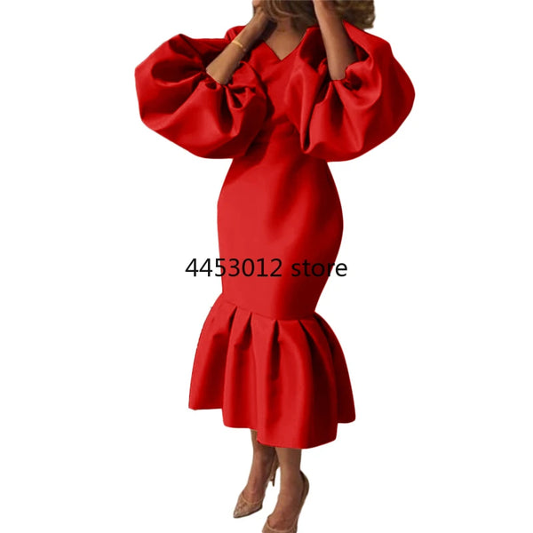 Women Maxi Dresses Long Lantern Dress Christmas V Collar Bodycon Sexy Shiny Celebrate Occasion African Robes Birthday Event