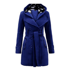 Fashionable Women's Woolen Warm Fleece Double Breast Jacket With Belts