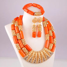 splendid orange nigeria coral beads necklace african jewelry set bridal wedding jewelry sets C21-23-01