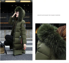 Women's Down Winter Big Fur Collar Hooded Jacket