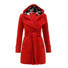 Fashionable Women's Woolen Warm Fleece Double Breast Jacket With Belts
