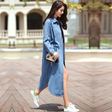 Plus Size 2017 New Spring Md-Long Streetwear Denim Trench Coat For Women Hollow Long Blue windbreaker Outerwear Casaco Feminino