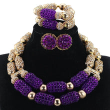 Stud Earrings Women African Nigerian Jewelry Set 2 Rows Layers Purple Necklace Bracelet Jewelry Set for Wedding  ABH377