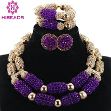 Stud Earrings Women African Nigerian Jewelry Set 2 Rows Layers Purple Necklace Bracelet Jewelry Set for Wedding  ABH377