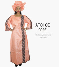 African Bazin Riche Embroidery  For Women Long Dress With Scarf