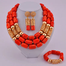 splendid orange nigeria coral beads necklace african jewelry set bridal wedding jewelry sets C21-23-01