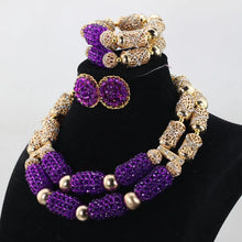 Stud Earrings Women African Nigerian Jewelry Set 2 Rows Layers Purple Necklace Bracelet Jewelry Set for Wedding  ABH377