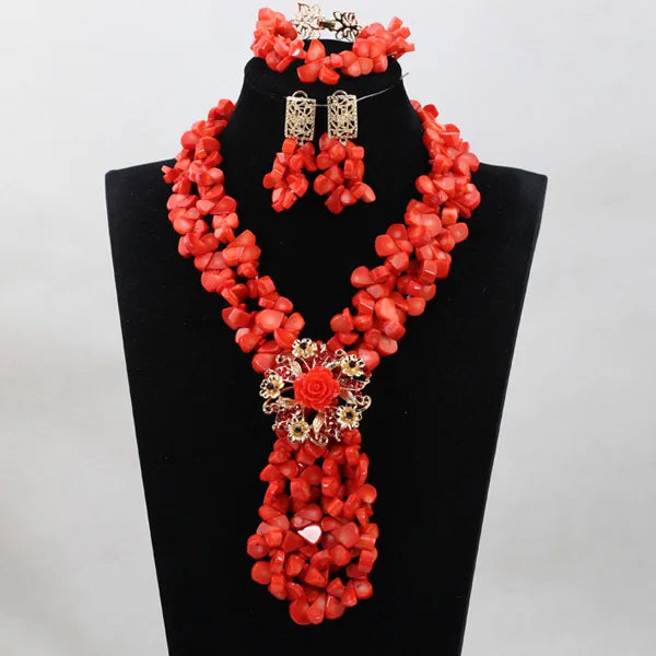 Fabulous African Beads Jewelry Set Latest Coral Beads Necklace Set Wholesale Free Shipping