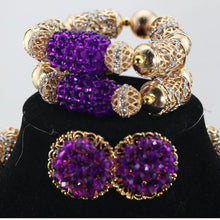 Stud Earrings Women African Nigerian Jewelry Set 2 Rows Layers Purple Necklace Bracelet Jewelry Set for Wedding  ABH377