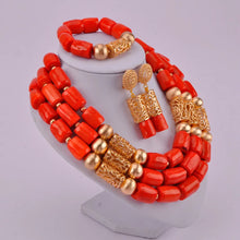 splendid orange nigeria coral beads necklace african jewelry set bridal wedding jewelry sets C21-23-01
