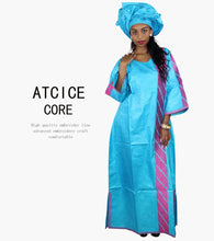 African Bazin Riche Embroidery  For Women Long Dress With Scarf