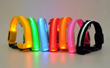 Nylon LED Pet Dog Collar Dogs Luminous Fluorescent Collars Pet Supplies Night Safety Flashing Glow In The Dark Dog Leash