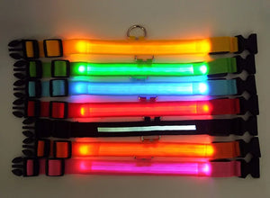 Nylon LED Pet Dog Collar Dogs Luminous Fluorescent Collars Pet Supplies Night Safety Flashing Glow In The Dark Dog Leash