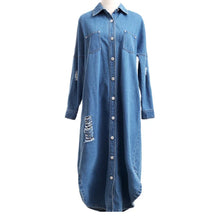 Plus Size 2017 New Spring Md-Long Streetwear Denim Trench Coat For Women Hollow Long Blue windbreaker Outerwear Casaco Feminino