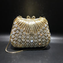 Women Gold Color Flower Rhinestones Clutch Bags Crystal Evening Purse Stones Metal Clutches Small Minaudiere Handbag Wedding Bag