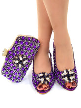 Ladies Italian Leather Shoe and Bag Set Blue Color Italian Shoe with Matching Bag Set 2022 Nigerian Shoes and Bag Set for Party