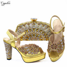 Fashion Gold High Heels Shoes And Purse Bag Set Woman Luxury Sandals Matching With Clutch Handbag Pumps Clutch CR178 11.5cm