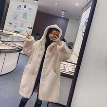 Winter Women's Faux Rabbit Fur Coat Hooded Thick And Plush Jacket