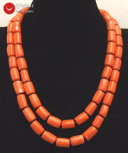 2 Strands Natural Orange Coral Necklace for Women Jewelry with Genuine 10-12mm Thick Slice Coral Stone Chokers 17-18