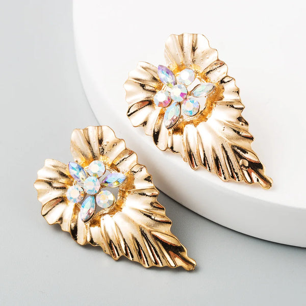 Gold Color Large Leaf Earrings Women's Statement Earrings 2021 Large Antique Pendant Earrings Bohemian Fashion Women's Jewelry