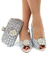 Ladies Italian Leather Shoe and Bag Set Blue Color Italian Shoe with Matching Bag Set 2022 Nigerian Shoes and Bag Set for Party