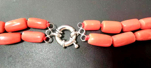 2 Strands Natural Orange Coral Necklace for Women Jewelry with Genuine 10-12mm Thick Slice Coral Stone Chokers 17-18