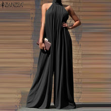 ZANZEA 2024 Summer Women Party Elegant Jumpsuits Wide Leg Rompers Solid Color Wide Leg Playsuits Holiday Chic Sleeveless Overall