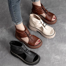 Vintage Genuine Leather Sandals Mid Heel Summer Fish Mouth Ladies Shoes Summer Shoes Casual Mother Sandals