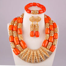 splendid orange nigeria coral beads necklace african jewelry set bridal wedding jewelry sets C21-23-01