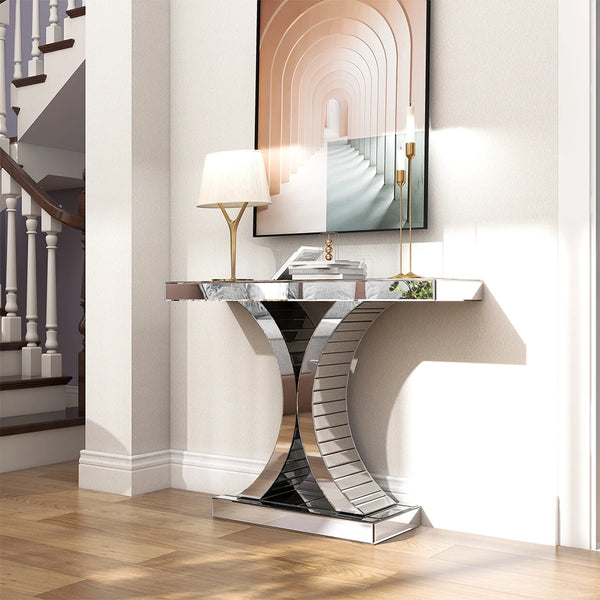 43.3'' Mirrored Glass Console Door Entryway Display Table