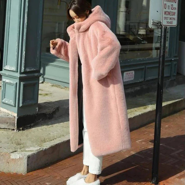 Women's Faux Fur Winter Warm Hooded Long Overcoats