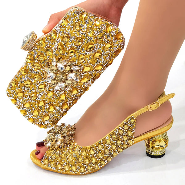 Doershow beautiful Italian Shoes And Bag Sets For Evening Party With Stones Italian Leather Handbags Match Bags!!HWE1-1