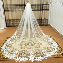 One Layer Cathedral Wedding Veil 3m/4m/5m White Lace Edge Bridal Veil with Comb Ivory Appliqued Real Photo 3m 4m 5m