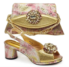 Italian Shoes and Bags Matching Set Decorated with Rhinestone Nigerian Heel Party for Women African Wedding Shoes with Bag
