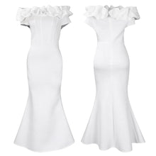 Elegant Women Long Evening Dresses Ruched Off Shoulder Slim Bodycon Mermiad White Dress Formal Party Wedding Guest Gown