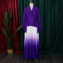 CM.YAYA Gradient Women's Set Full Sleeve Belt Blouse Shirt and Pleated Long Skirts Suit Street Two 2 Piece Set Outfit Tracksuit