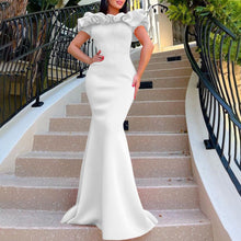Elegant Women Long Evening Dresses Ruched Off Shoulder Slim Bodycon Mermiad White Dress Formal Party Wedding Guest Gown