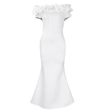 Elegant Women Long Evening Dresses Ruched Off Shoulder Slim Bodycon Mermiad White Dress Formal Party Wedding Guest Gown
