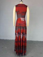 CM.YAYA Elegant Women Print Sleeveless Sweet O-neck Floor-Length Long Dress 2025 Beach Party Birthday Sexy Split Pleated Dresses