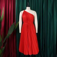 CM.YAYA Women One Shoulder Sleeveless Big Swing Pleated Knee Length Dress 2023 Fashion Street Vestidos Sexy Chic Dresses